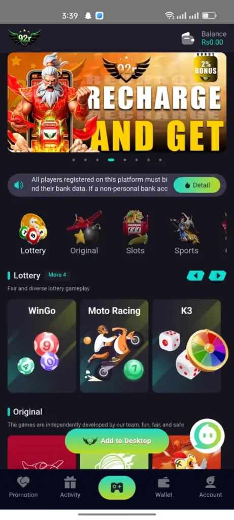 92r game earning app in Pakistan 2025